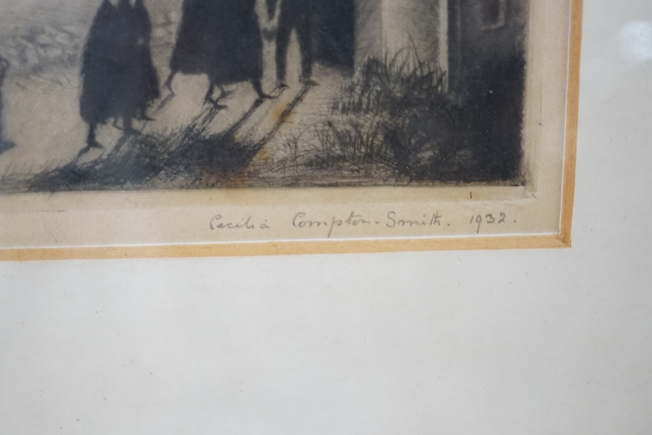 Cecilia Compton-Smith (Exh. 1931-37), etching, Irish Sunday, signed and dated 1932, 12 x 16cm.